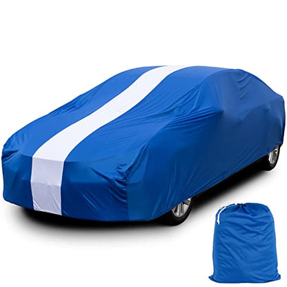 Favoto Car Cover Dustproof Sedan Indoor Stretch Cover Universal Fit 177-193 Inch Automobiles Full Car Cover with Storage Bag Breathable Windproof All-Weather Auto Vehicle Cover (Blue-Upgraded) - color: Blue-Upgraded