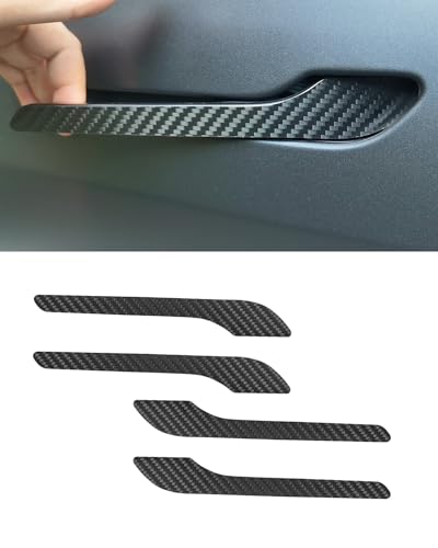Carbon Fiber Door Handle Cover, Door Handle Protective Cover Decoration Compatible with Tesla Model Y/3 Accessories (2017-2025) Highland & Juniper Compatible (4 Pieces) (3K Matte Carbon) - style: 3K Matte Carbon