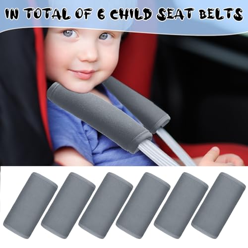 Riakrum 6 Pieces Car Seat Strap Pads Covers for Baby Kids, Carseat Strap Covers Shoulder Pads, Soft Seat Belt Cover for Infant Stroller Safety Belt Cushion for Boy and Girl, 2.4 x 5.7 Inches(Gray) - color: Gray