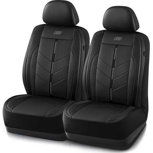 Skechers Car Seat Covers,Luxury Faux Leather Seat Covers,Waterproof Anti Slip Car Seat Protector Front Seats,Car Accessories Airbag Universal Fit for Most Cars,Vans,Trucks,SUV,Black - color: Black and Black, size: Two Front