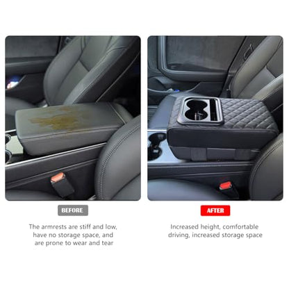 Osilly Car Center Console Armrest Pillow with Cup Holder, Leather Middle Console Protection Cushion with Phone Holder, Memory Foam Auto Arm Rest Box Cover, Universal Vehicle Accessories (Black) - color: Black
