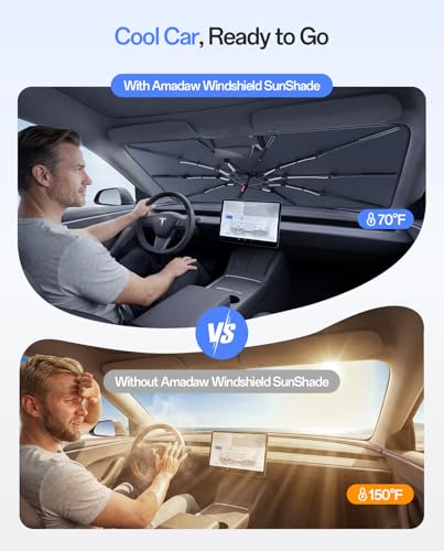 Car Windshield Sun Shade Umbrella With Multi-layer Heat Block (Ice Crystal + Fabric + Black Film), Keeps Car Cool, Foldable Sunshade with Soft Edge, Easy Storage with Bag, XS Size 51"L x 29"W - size: XS | 51"L x 29"W