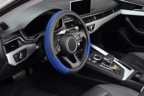 KAFEEK Steering Wheel Cover, Universal 15 inch, Microfiber Leather Viscose, Breathable, Anti-Slip,Warm in Winter and Cool in Summer, Black&Blue - color: blue, size: Standard Size[14.5"-15"]