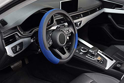 KAFEEK Steering Wheel Cover, Universal 15 inch, Microfiber Leather Viscose, Breathable, Anti-Slip,Warm in Winter and Cool in Summer, Black&Blue - color: blue, size: Standard Size[14.5"-15"]