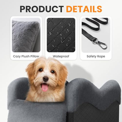 Portable Small Dog Seat for Car, Luxury Center Console Dog Car Seat Booster with Safety Tethers, Anti-Collapse Pet Travel Carseat for SUV, Truck (Black/Grey) - color: Black/Dark Gery