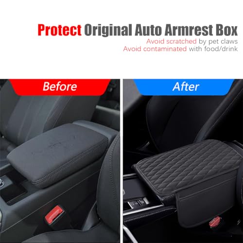 ESKONKE [Upgraded] Car Center Console Cover with 2 Storage Bags - Premium Nappa Leather Armrest Cover, Scratch & Wear Resistant, Waterproof Car Interior Accessories (Black) - color: Black