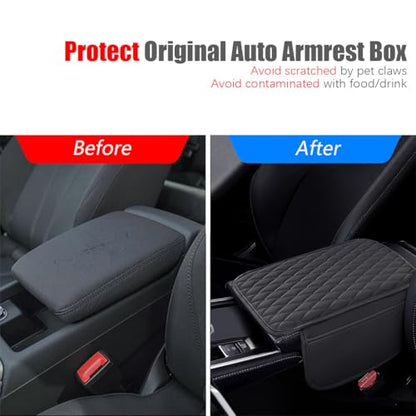 ESKONKE [Upgraded] Car Center Console Cover with 2 Storage Bags - Premium Nappa Leather Armrest Cover, Scratch & Wear Resistant, Waterproof Car Interior Accessories (Black) - color: Black