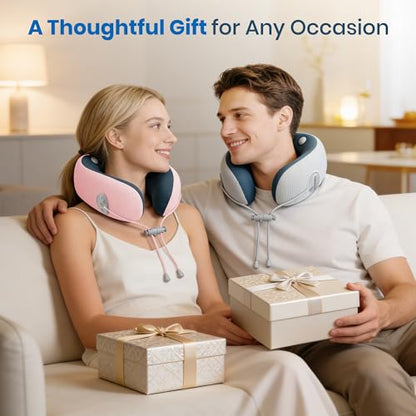 Medicane Neck Travel Pillow with Massage, Neck Pillows with Heat & Gentle Vibration Massage with Ergonomic Foam, Perfect for Airplane, Car, Office, Home, Pain Relief,Sleeping,Traveling,Long Flight - color: Blue