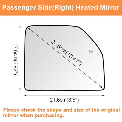 Senzeal Passenger Side Heated Mirror Glass with Blind Spot Detection BLIS for Ford F150 2015-2020 Ford F250 F350 F450 F550 2017-2022 Upper Tow Mirror (Right Side) - size: Passenger Upper Side with Blind Spot (Right)