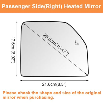 Senzeal Passenger Side Heated Mirror Glass with Blind Spot Detection BLIS for Ford F150 2015-2020 Ford F250 F350 F450 F550 2017-2022 Upper Tow Mirror (Right Side) - size: Passenger Upper Side with Blind Spot (Right)