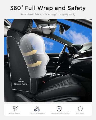 Huidasource Car Seat Cover, Nappa Leather Seat Covers, Velcro Adjustable, Compatible with Airbags, Child Seat, Seat Belts, Universal Fit for Most Cars, Vans, Trucks, SUVs (Full Set/Black) - color: 01FS# Black01, size: 5pcs Full Set