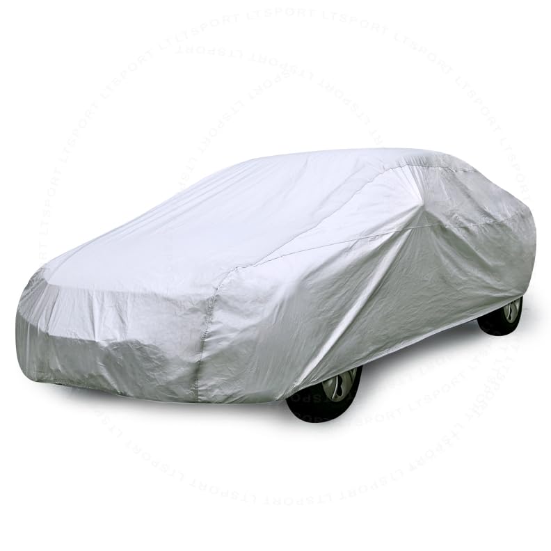 4-Layer Car Cover Soft Cotton Inlay Paint Protect All Weather Indoor Outdoor Automobiles Protector Breathable Fabric with Waterproof Coating Sun Rain Wind Dust Protection for Small Roadster - size: M-425cm(167inch)