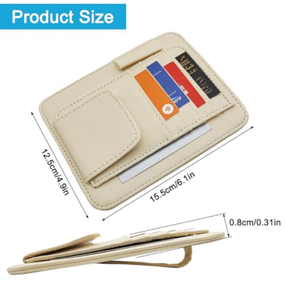 SENHAI Car Sun Visor Organizer for Car, 2 Pcs Small Leather Car Card Sleeve Pocket Organizer, Car Visor Organizer Storage Pouch for Hold Card, Sunglass Holder, Pen (Beige & Black)