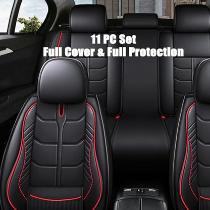 Amooca Car Seat Covers Full Set Automotive Seat Protection Fit for Most Cars SUVs Front & Back Seats Waterproof Nappa Leather Car Seat Cushion Protector Black & Red - color: Black & Red