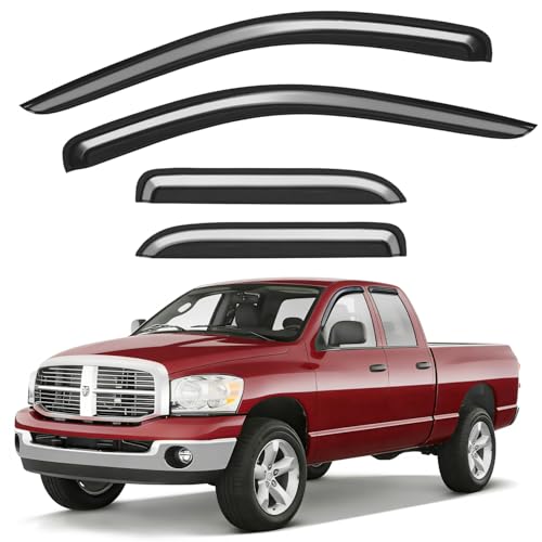 Outside-Mount Window Rain Guards Fit for 2002-2008 Dodge Ram 1500 Quad Cab/Extended Cab/ 03-09 Dodge Ram 2500 3500, Window Visors Wind Deflector Dark Smoke Vent Shades - size: Fit for 2002-2009 Dodge Ram 1500&2500&3500