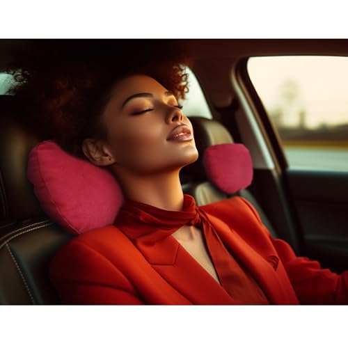 2pcs Car Neck Pillow for headrests,Support Drive Seats Head Cushion Pillows,Superfiber Suede,Plant-Based Polyester,Thickness & Height Adjustable,11.8x7.5,Inner Liner fillable(Bright Red) - color: Bright Red, size: Car Neck Pillow (2 Pack)