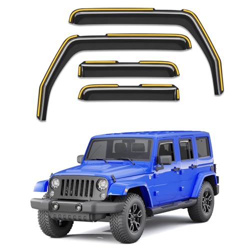 in-Channel Window Visors Rain Guards Fit for Jeep Wrangler JK 2007-2018, Window Rain Guards Vent Visors, Window Deflector Vent Shades for Jeep Wrangler JK 07-18, Car Accessories -4 pcs - size: Fit for 2007-2018 Jeep Wrangler JK
