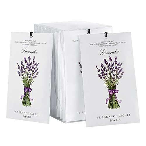 MYARO 12 Pack Lavender Scented Sachets | Odor Eliminator & Air Freshener for Drawer, Closet, Car, Shoes, Gym Bag, Suitcase | Home Fragrance Gift Set - color: Lavender