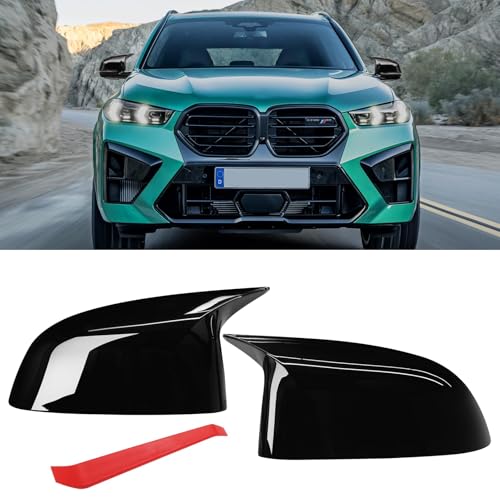 Jaronx Compatible with BMW Mirror Cover X3 G01/X4 G02/X5 G05/X7 G07 2019-2024,X6 G06 2020-2024,M Style Glossy Black Rearview Mirror Caps for BMW, Horn Clip-on Left Driver and Right Passenger - color: Black
