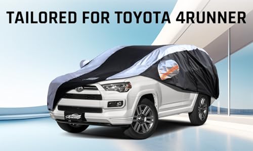 Toyota 4Runner Car Cover Waterproof All Weather with Silver Strip Design, Custom Fit for Toyota 4Runner 2003–2025, 4Runner Accessory with Door Zipper & Windproof Straps - size: Custom Fit Toyota 4Runner