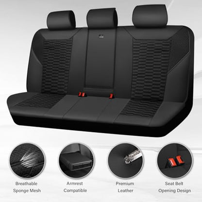CAR PASS 3D Foam Mesh Leather Back Bench Car Seat Covers,Breathable Rear Seat Cover Universal Fit for Most Cars Sedans SUVs Vans Small Trucks 95% Automotive Backseat, Black - color: black rear, size: Rear