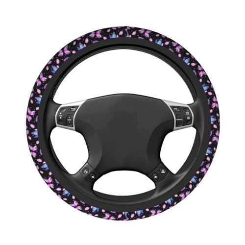 Purple Butterfly Steering Wheel Cover - Beauty Butterfly Wheel Cover Anti-Slip Breathable Universal for 15 Inch Car Steering Wheel Cover with 2 Pieces Car Coasters Suitable for Men Women - color: Purple Butterfly1