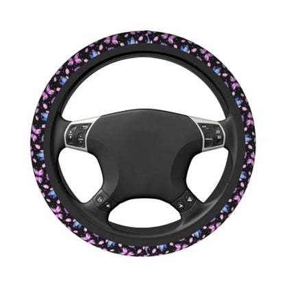 Purple Butterfly Steering Wheel Cover - Beauty Butterfly Wheel Cover Anti-Slip Breathable Universal for 15 Inch Car Steering Wheel Cover with 2 Pieces Car Coasters Suitable for Men Women - color: Purple Butterfly1