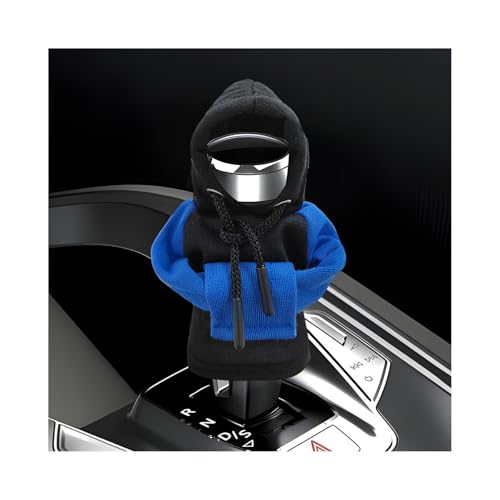 Car Gear Shift Cover, Funny Mini Auto Shift Knob Hoodie Fashionable Sweater Shirt, Universal Winter Warm Gear Shifter Stick Protector Cute Decoration for Cars Trucks SUVs (Blue & Black) - color: Blue & Black