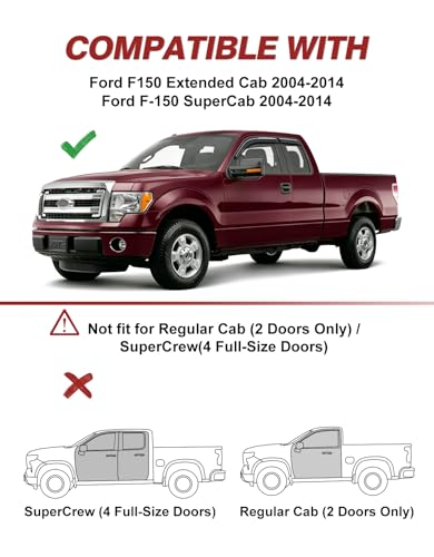 Outside-Mount Window Rain Guards Fit for 2004-2014 Ford F150 Extended Cab & SuperCab, Window Visors Wind Deflector Dark Smoke Vent Shades - size: 2004-2014 Ford F-150 SuperCab & Extended Cab
