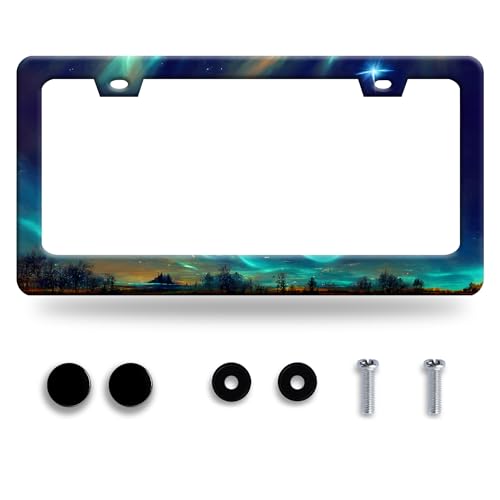 Personalise Aurora Night Sky License Plate Frame Scenery License Plate Frames Car Universal Stainless Steel Accessories Cars Decor with 2 Holes and Screws Fits Standard Us Vehicles Size 12.2 X 6 Inch - color: Aurora Night Sky