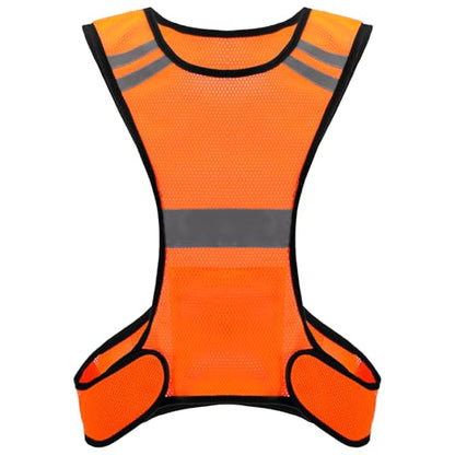 Ptwola Reflective Running Vest High Visibility Running Gear with Large Pocket Night Lightweight Reflective Safety Vest - color: Orange