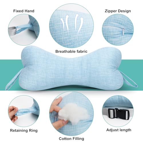 Neck & Cervical Pillow, Dog Bone Shaped Neck Pillow with 2 Fixed Ropes and Loops on Each End, for Chiropractic and Lumbar Spine Support, Travel Car Neck Cushion for Headrest Pillows, Blue - color: Blue