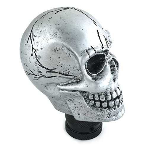 Arenbel Car Gear Lever Grip Knobs Skull Head Racing Shift Stick Manual Shifter Handle Fit Most Auto Manual Vehicles, Silver - color: Silver