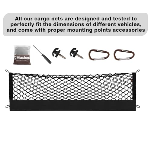 Muslogy Truck Bed Cargo Net Trunk Netting Compatible with Toyota RAV4 2019-2024 2025 Accessories, Pickup Cargo Organizer SUV Sedan Storage Net w/Heavy Duty Carabiners - style: 19-24 RAV4