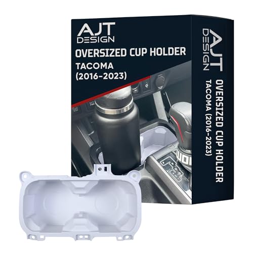 AJT DESIGN Oversized Cup Holder for Toyota Tacoma (2016-2023) | ABS Plastic Oversized Cup Holder Replacement for Tacoma - White | Vessel Diameter of 3.65" | Made in USA - color: White, style: Without Rubber Tray