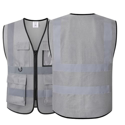 Safety Vest for Men Women Hi Vis Vest with Pockets Mesh High Visibility Vests Meets ANSI/ISEA Standards - color: 20-grey, size: Medium