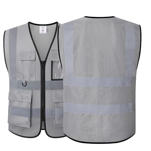 Safety Vest for Men Women Hi Vis Vest with Pockets Mesh High Visibility Vests Meets ANSI/ISEA Standards - color: 20-grey, size: XX-Large