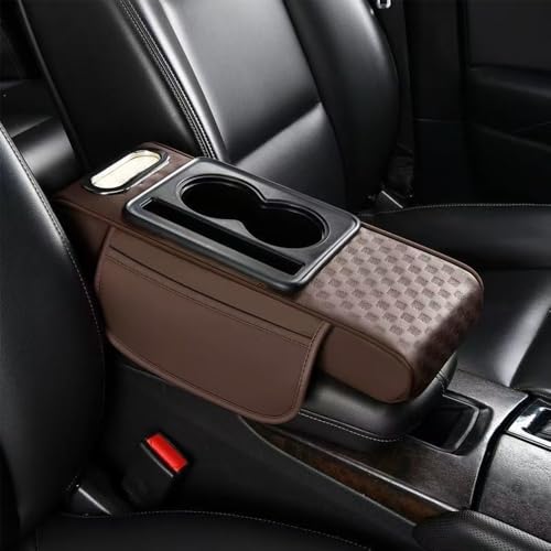 5 in 1 Car Center Console Cover, Memory Cotton Car Armrest Pad with 2 Storage Pockets, Cup Holder, Tissue Box Slot, Phone Holder, Universal Car Interior Organizer (Coffee, Thin(14.8 * 6.1 * 2.4inch)) - color: Coffee, size: Thin(14.8*6.1*2.4inch)