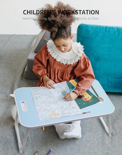 ZEAPTAC Laptop Bed Desk, Foldable Lap Desk, Portable Lap Table, Laptop Stand with Cup Holder & Tablet Slot & Lifting Handle for Working Writing Drawing & Eating - Blue - color: Blue