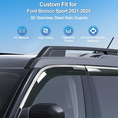 Sze Rain Guards Compatible with Ford Bronco Sport 2021-2025 Side Window Deflectors Anti-Rain Window Visors with Tape 304 Stainless Steel Trim All-Weather Protection Outside Channel-4pcs - style: Ford Bronco Sport 2021-2025