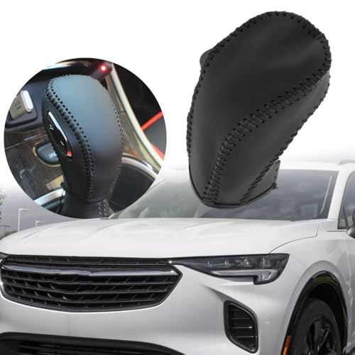 Riloer Gear Shift Knob Cover, Leather Shift Lever Cover, Compatible with New Buick 2015-2020, Compatible with Buick Envision 2014-2021, 1 Set (Black Thread) - color: Black Thread
