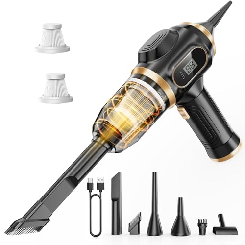 Portable Car Vacuum Cordless Mini Handheld Vacuums Cleaner Rechargeable with LCD Display and Multi-Nozzles, High Power Hand held Cleaners for Car, Home, Office, Sofa, Pet Hair,Keyboard - color: Black