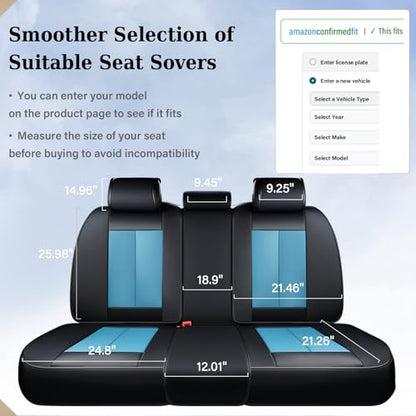 Coverado Back Leather Car Seat Covers for Trucks, Rear Seat Covers for Cars, Automotive Seat Covers Back Car Seat Cover, 3-Pieces Waterproof Nappa Leather Car Seat Cushion Protector, Black&Blue - color: Black&Blue