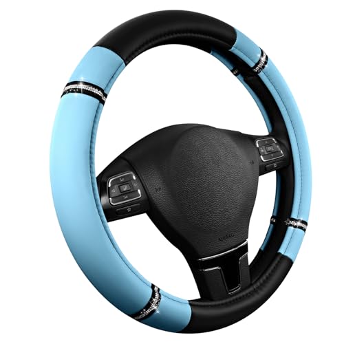 Road Comfort Leather Steering Wheel Cover – Premium Anti-Slip Car Steering Wheel Grip Cover – Universal Fit for 14.5”–15” Cars, Trucks & SUVs - Blue - color: Blue