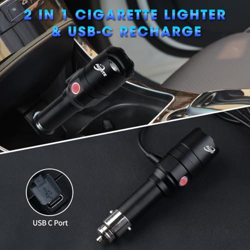 Small Safety Wand Flashlight for Traffic,Car,Emergency | Cigarette Lighter & USB C Rechargeable Torch with Seat Belt Cutter - color: Black