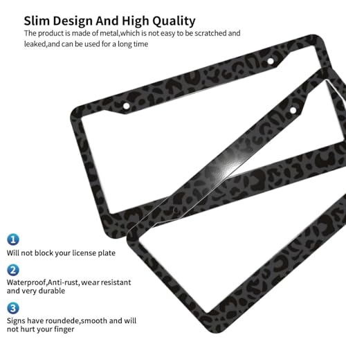 Black Leopard Print Cheetah License Plate Frame Black Animal Print Steering Wheel Cover Funny Cars Decor Aluminum Plate Frame Anti-Slip Breathable with Screws Fits Standard Us Ca Vehicles - color: Black Leopard Print Cheetah