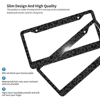 Black Leopard Print Cheetah License Plate Frame Black Animal Print Steering Wheel Cover Funny Cars Decor Aluminum Plate Frame Anti-Slip Breathable with Screws Fits Standard Us Ca Vehicles - color: Black Leopard Print Cheetah