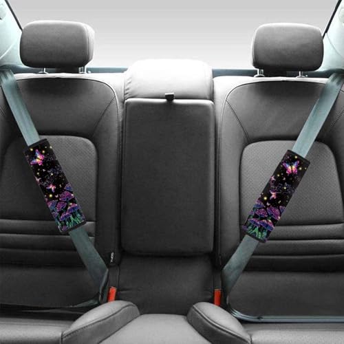 UNICEU Mushroom Butterfly Print Auto Seat Belt Cover Shoulder Pad for Most Vehicle SUV Truck 2Piece Set Car Accessory for Women - color: Mushroom Butterfly