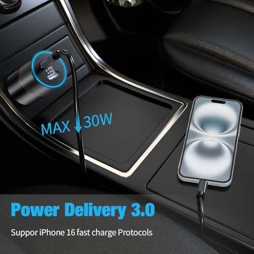 6 Pack 60W Super Fast USB C Car Chargers, Dual 30W PD 3.0 PPS Charging Ports, 12V Cigarette Lighter Adapter Bundle for iPhone 17 16 15 14, iPad, Samsung Galaxy S26 S25, Google Pixel 10 Android Phones