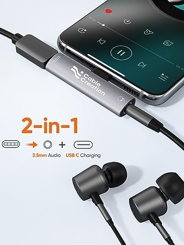 CableCreation USB C to 3.5mm Headphone and Charger Adapter, 2 in 1 Type-C to 3.5mm Audio Hi-Res with PD Fast Charge, USB C to Aux with Charging Dongle for iPhone 16 15 Pro Max, Galaxy 24+, Pixel, iPad - style: USB C+3.5mm Audio+60W USB C Charging